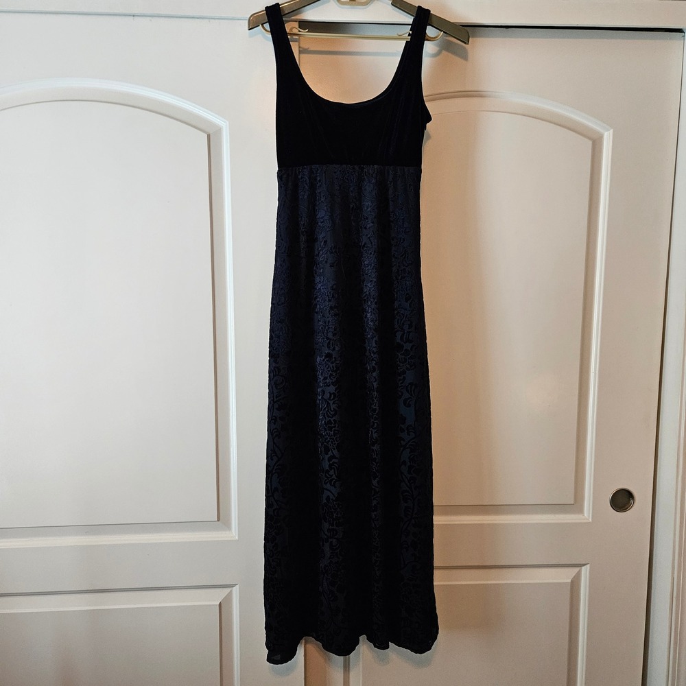 Vtg 90s Velvet Burnout Floral Maxi Dress 4 Whimsigoth Laundry Empire Babydoll - Picture 2 of 14